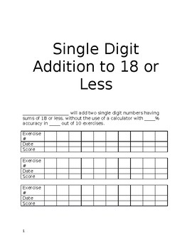 Preview of Workbook: Single Digit Addition, Subtraction, Mixed Practice 18 or less