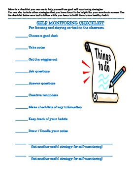 Preview of Workbook for Self-Montoring / Strategies to stay on-task in class