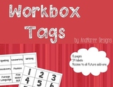 Workbox Tags. Black & white labels for subjects.