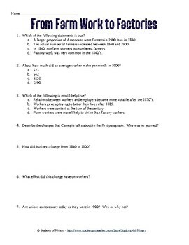 effects of the industrial revolution worksheet