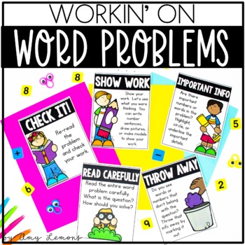 Preview of Workin' On Word Problems, Word Problems for 2nd Grade, Posters, Strategy, Scoots