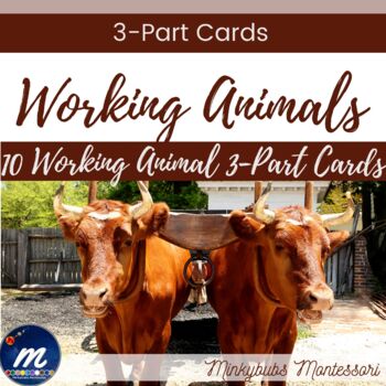 Preview of Working Animal 3 Part Cards Montessori Matching Task Memory Vocabulary