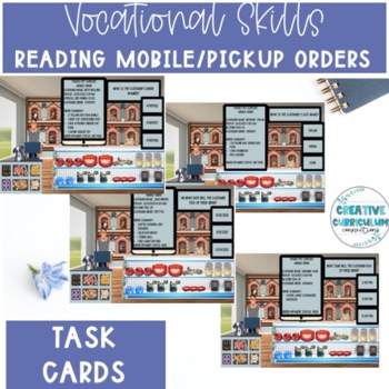 Preview of Working At The Pet Shop Vocational Task Reading Mobile Orders Task Cards