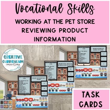 Preview of Working At The Pet Shop Vocational Task Reviewing Product Info Task Cards