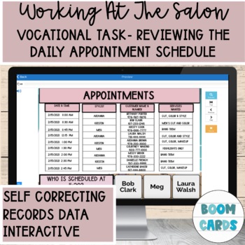 Preview of Working At The Salon Vocational Task: Reviewing Daily Schedules Boom Cards