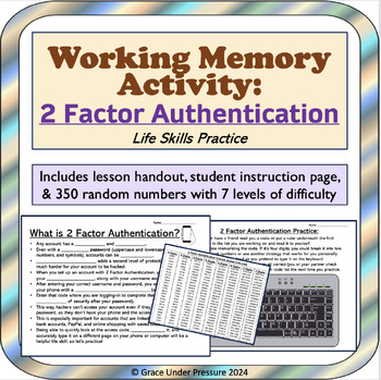 Preview of Working Memory Activities: 2 Factor Authentication Life Skills Practice