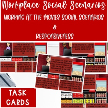 Preview of Working The Movies Workplace Social Scenarios Vocational/Social Task Cards