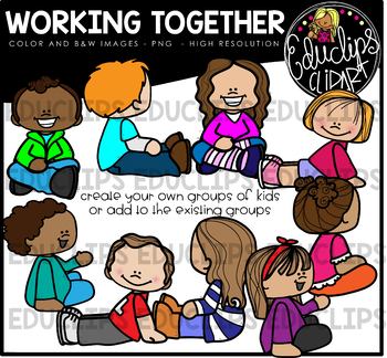 two kids working together clip art