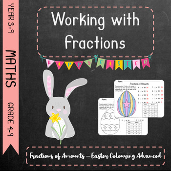 Preview of Working With Fractions - Fractions of Amounts Easter Colouring Advanced