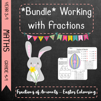 Preview of *Bundle* Working With Fractions - Fractions of Amounts Easter Colouring *Bundle*