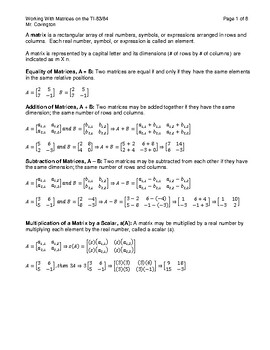 Preview of Working With Matrices on TI-83/84 Graphing Calculator