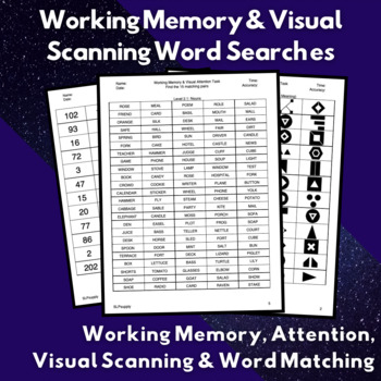 Preview of Working memory & visual scanning word search (Executive functioning, aphasia)