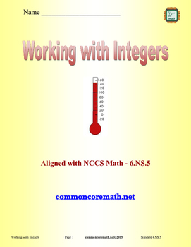 Preview of Working with Integers - 6.NS.5
