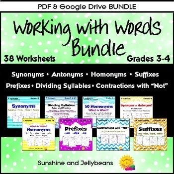 Preview of Working with Words BUNDLE - Grades 3-4 - Synonyms Contractions etc- PDF & Google