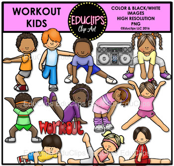 Preview of Workout Kids Clip Art Bundle {Educlips Clipart}