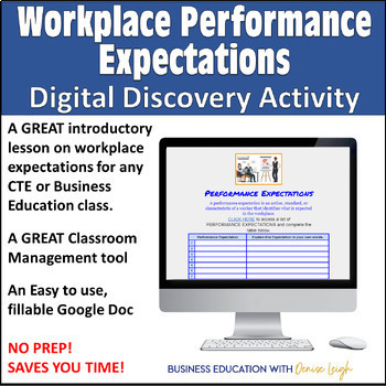 Preview of Workplace Expectations Performance - Classroom Management - First Week