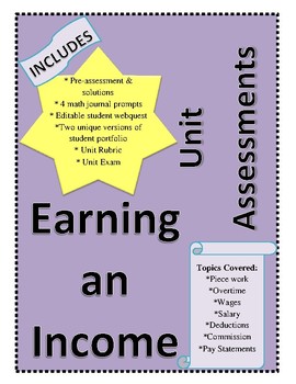 Preview of Workplace Math 10 - Earning an Income (Unit Assessments)