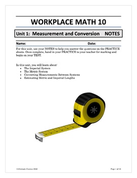 Preview of Workplace Math 10 Unit 1: Measurement & Conversion NOTES