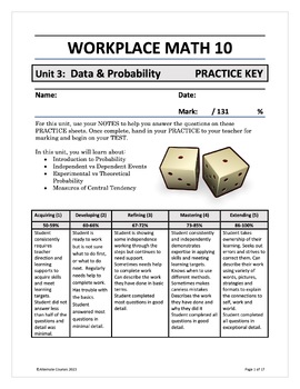 Preview of Workplace Math 10 Unit 3: Data and Probability PRACTICE KEY