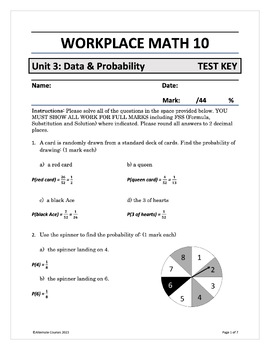 Preview of Workplace Math 10 Unit 3: Data and Probability TEST ANSWER KEY (d)