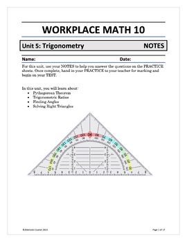 Preview of Workplace Math 10 Unit 5: Trigonometry NOTES (d)