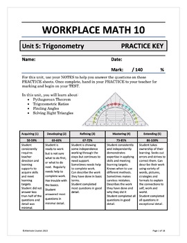 Preview of Workplace Math 10 Unit 5: Trigonometry PRACTICE ANSWER KEY (d)