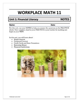 Preview of Workplace Math 11 Unit 1: Financial Literacy NOTES (digital)