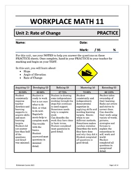 Preview of Workplace Math 11 Unit 2: Rate of Change PRACTICE