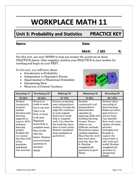 Preview of Workplace Math 11 Unit 3: Probability and Statistics PRACTICE ANSWER KEY