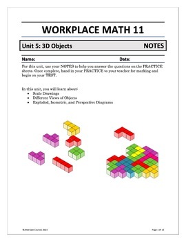 Preview of Workplace Math 11 Unit 5: 3D Objects NOTES (digital)