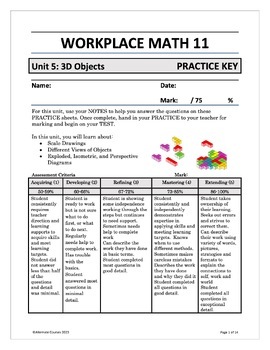 Preview of Workplace Math 11 Unit 5: 3D Objects PRACTICE ANSWER KEY (digital)