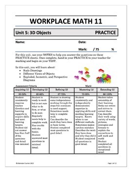 Preview of Workplace Math 11 Unit 5: 3D Objects PRACTICE (digital)