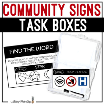 Community Signs Task Boxes - Word to Picture