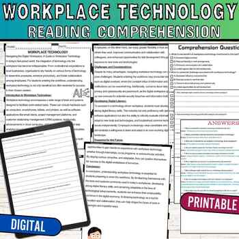 Preview of Workplace Technology Reading Comprehension Activity Worksheets, Digital & Print