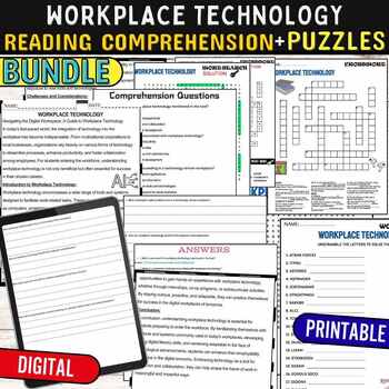Preview of Workplace Technology Reading Comprehension Puzzles, Digital & Print BUNDLE