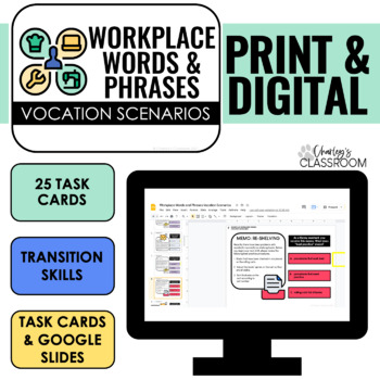 Preview of Workplace Words and Phrases Vocation Scenarios | Task Cards