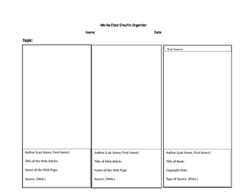 Preview of Works Cited Graphic Organizer