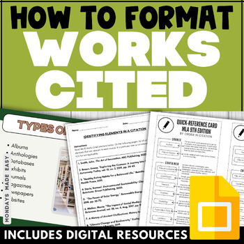 Preview of Works Cited - MLA Format Slideshow Lesson, Examples, Practice Worksheets - MLA 9