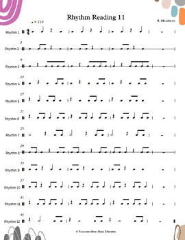 Worksheet 11 - Rhythm Reading exercises for music classrooms | TPT
