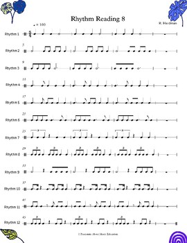 Worksheet 8 - Rhythm Reading exercises for music classrooms | TPT