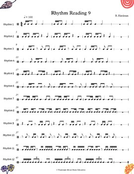 Worksheet 9 - Rhythm Reading exercises for music classrooms | TPT