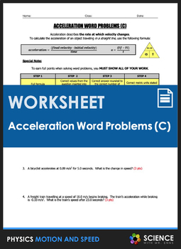 Preview of Worksheet - Acceleration Word Problems (Part 3)