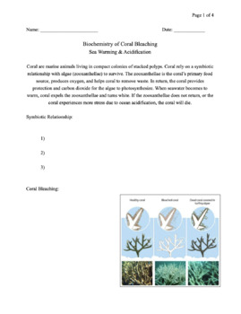 Preview of Worksheet Activity- Biochemistry of Coral Bleaching