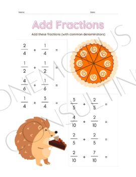 Preview of Worksheet - Add/Subtract Like Fractions (digital download)