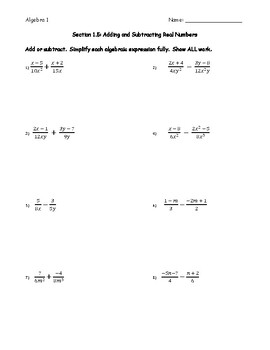 Preview of Worksheet - Adding and Subtracting Algebraic Expressions