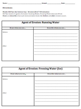 Preview of Worksheet: Bill Nye the Science Guy Erosion Video