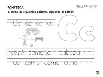 Preview of Worksheet "CA-CO-CU" SYLLABLES - write 11 (trazado)