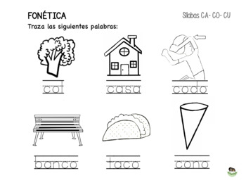 Preview of Worksheet "CA-CO-CU" SYLLABLES- write and draw -trazado 1