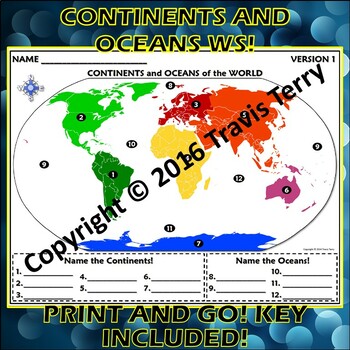 Preview of Worksheet: Continents and Oceans of the World