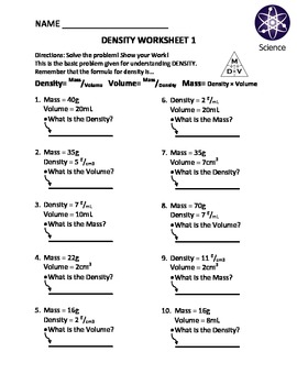 Worksheet: Density Drill and Practice 1 by Travis Terry  TpT